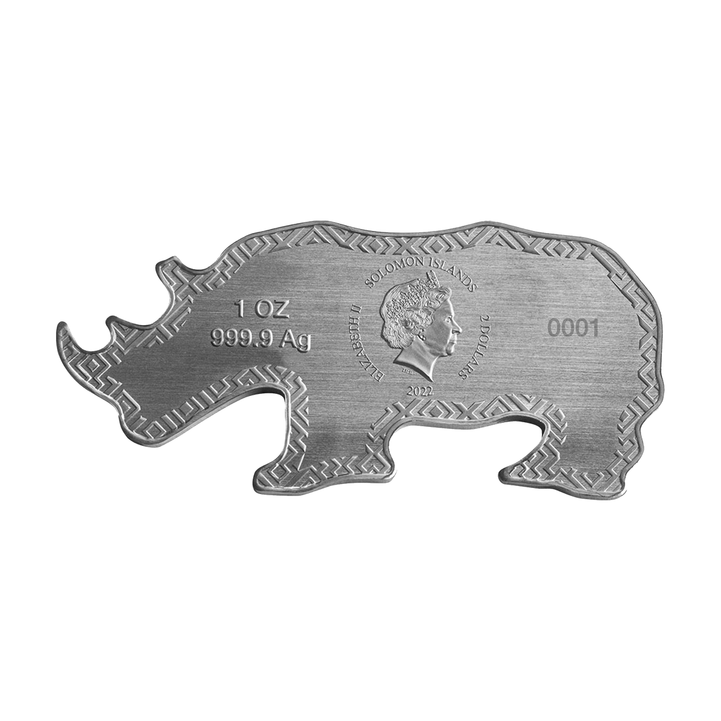 1 troy ounce zilveren munt zwarte neushoorn 2022 Proof achterkant