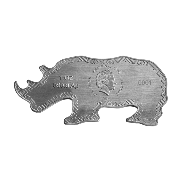 1 troy ounce zilveren munt zwarte neushoorn 2022 Proof achterkant
