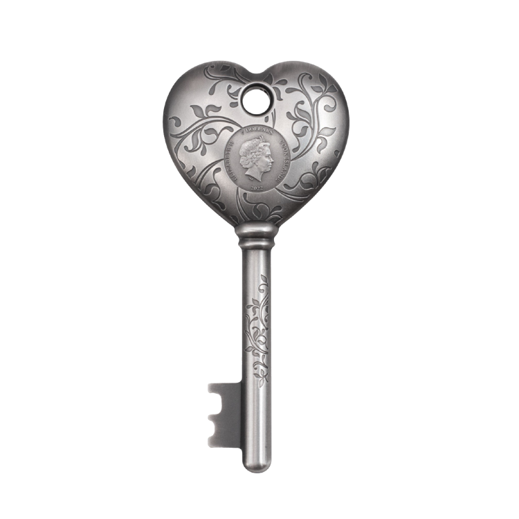 1 troy ounce silver coin Key to my Heart - antique finish 2022 back