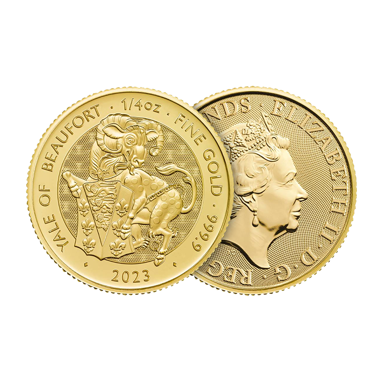 1/4 troy ounce gouden munt Tudor Beasts Yale of Beaufort 2023 perspectief 1