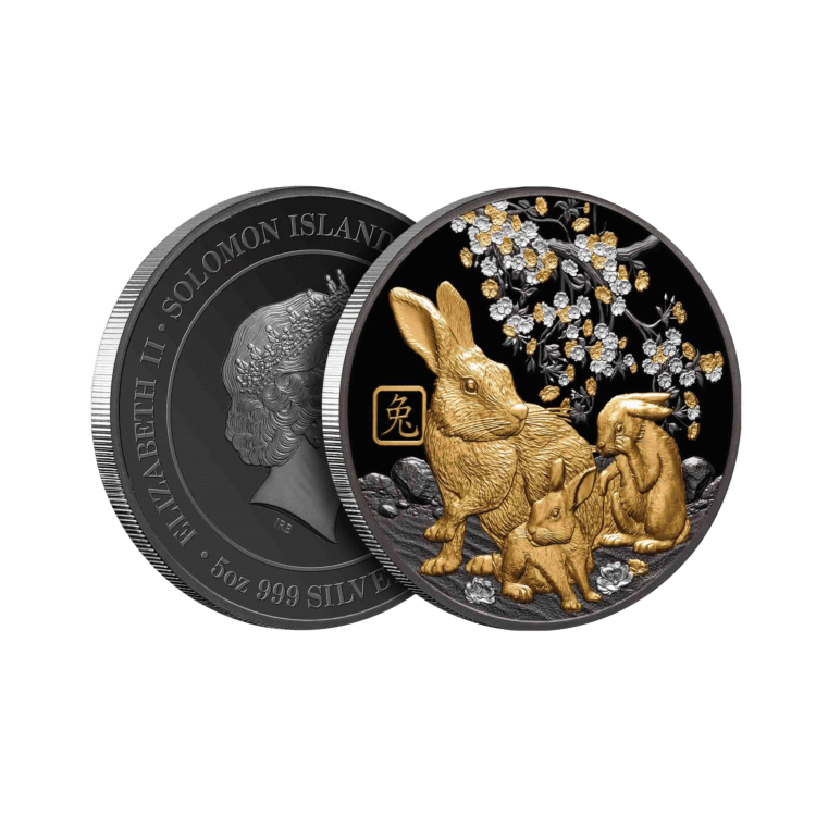 5 troy ounce zilveren munt Solomon Island Lunar 2023 perspectief 1