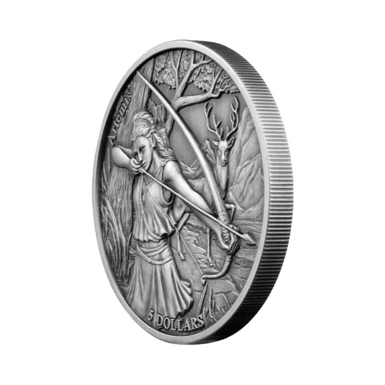 2 troy ounce zilveren munt de 12 olympiers in de dierenriem – Artemis vs Sagittarius perspectief 1