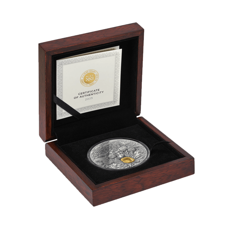 2 troy ounce silver coin Bumblebee antique finish 2023 angle 2