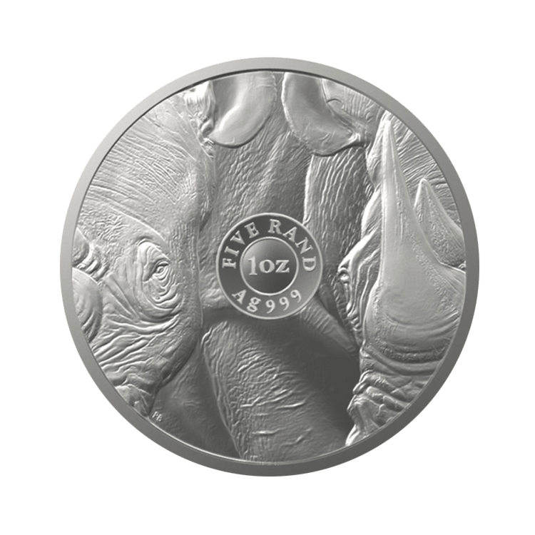 1 troy ounce zilveren munt Big Five Neushoorn 2022 achterkant