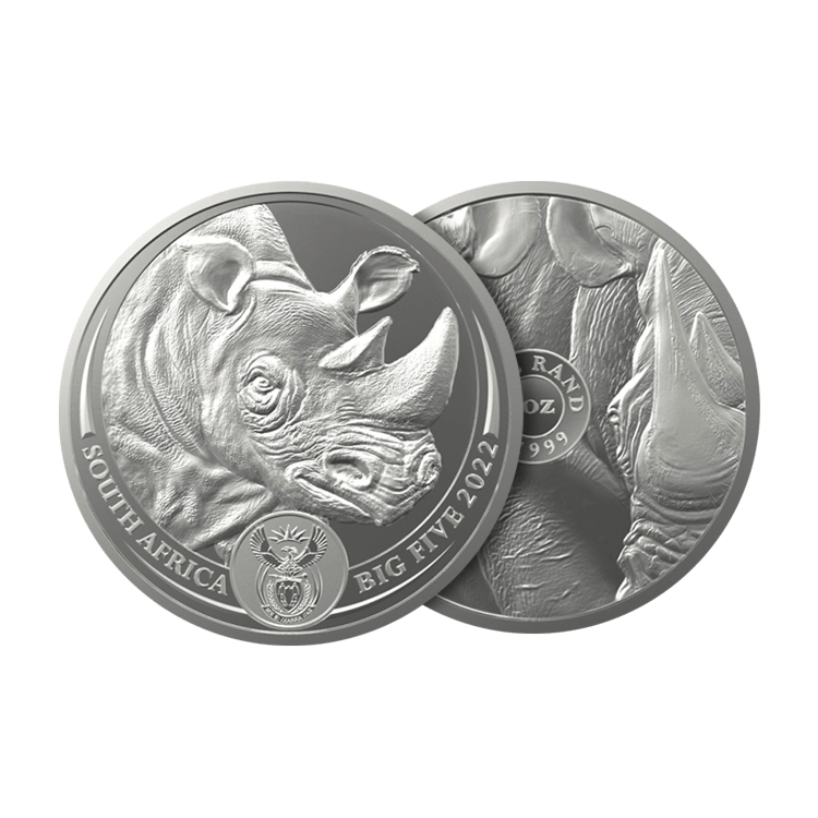 1 troy ounce zilveren munt Big Five Neushoorn 2022 perspectief 1