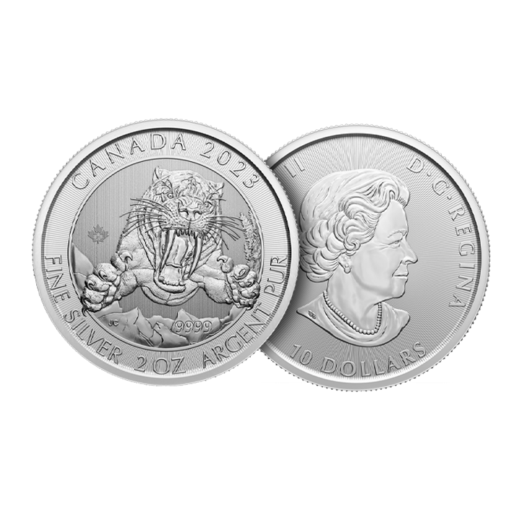 2 troy ounce zilveren munt Sabeltandtijger 2023 perspectief 1
