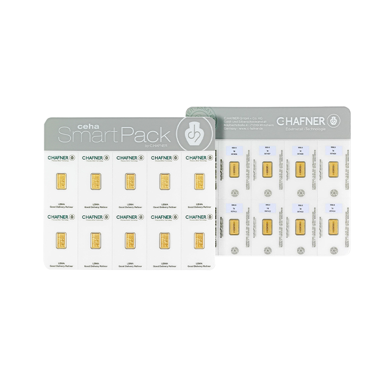 C. Hafner goudbaar 10x 1 gram SmartPack perspectief 1