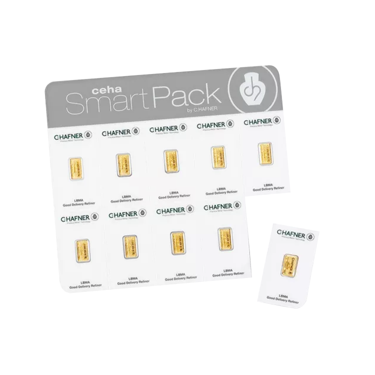 C. Hafner goudbaar 10x 1 gram SmartPack perspectief 2