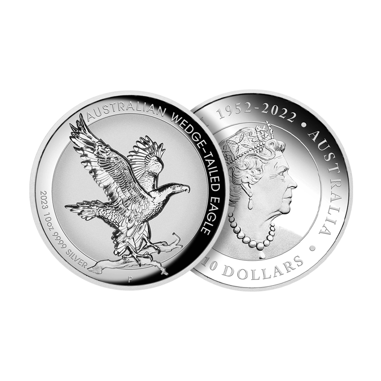 10 troy ounce zilveren munt Wedge Tailed Eagle 2023 perspectief 1