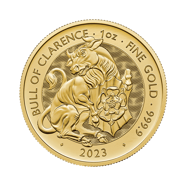 1 troy ounce gouden munt Tudor Beasts Bull of Clarence voorkant
