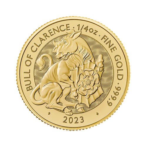 1/4 troy ounce gouden munt Tudor Beasts Bull of Clarence 2023 voorkant