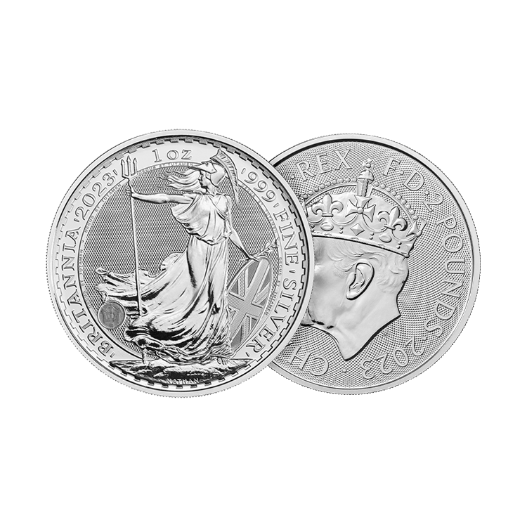 1 troy ounce silver Coronation Britannia coin 2023 angle 1
