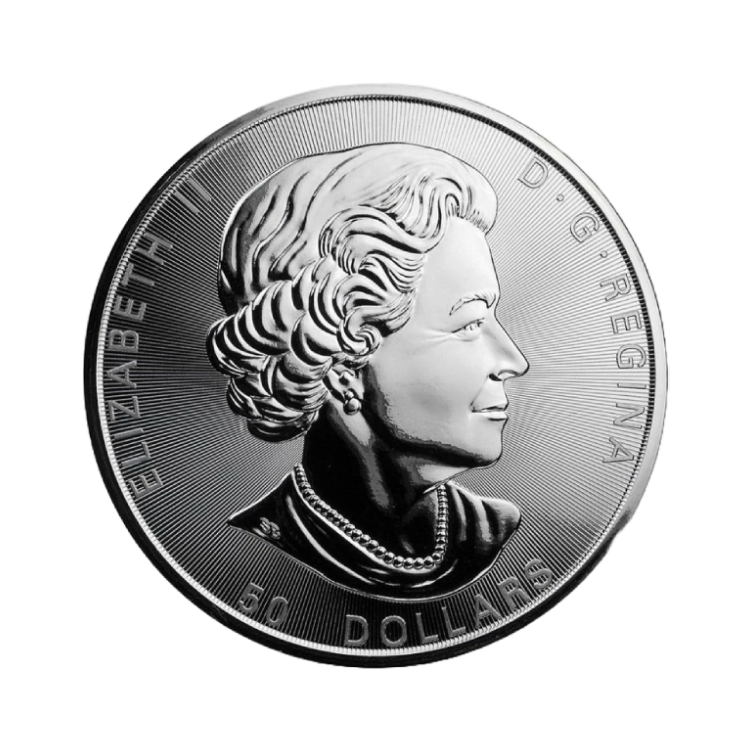 10 troy ounce zilveren munt Maple Leaf achterkant