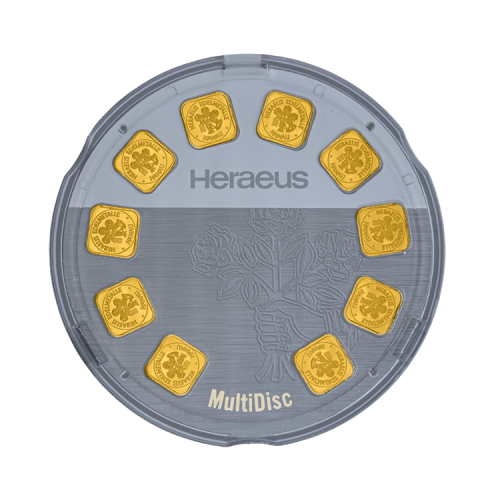 10x 1 gram goudbaren Heraeus MultiDisk voorkant
