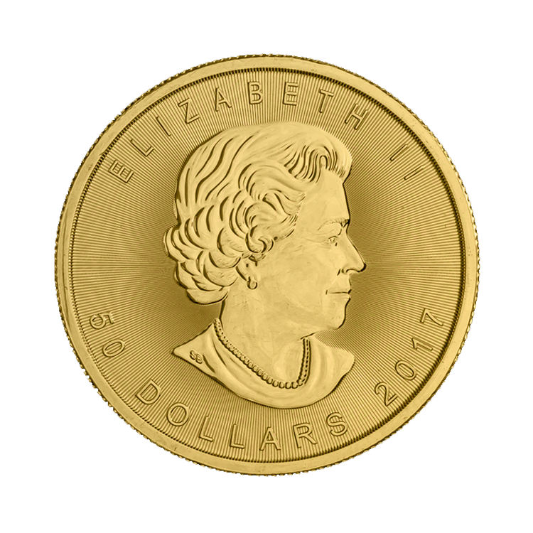 Achterkant 1 troy ounce gouden Maple Leaf munt