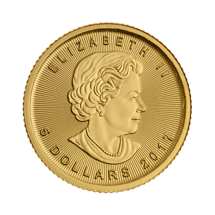 Achterkant 1/10 troy ounce gouden Maple Leaf munt