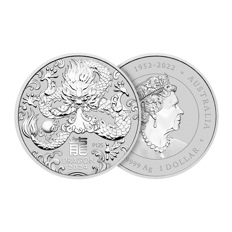 1 troy ounce silver coin Lunar 2024 angle 1