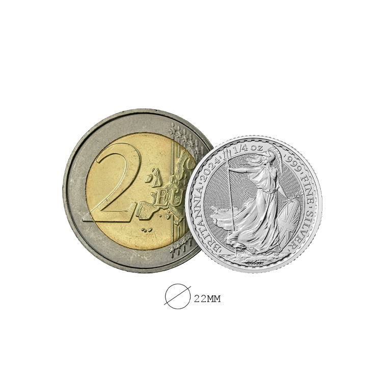 1/4 troy ounce zilveren munt Britannia 2024 perspectief 1