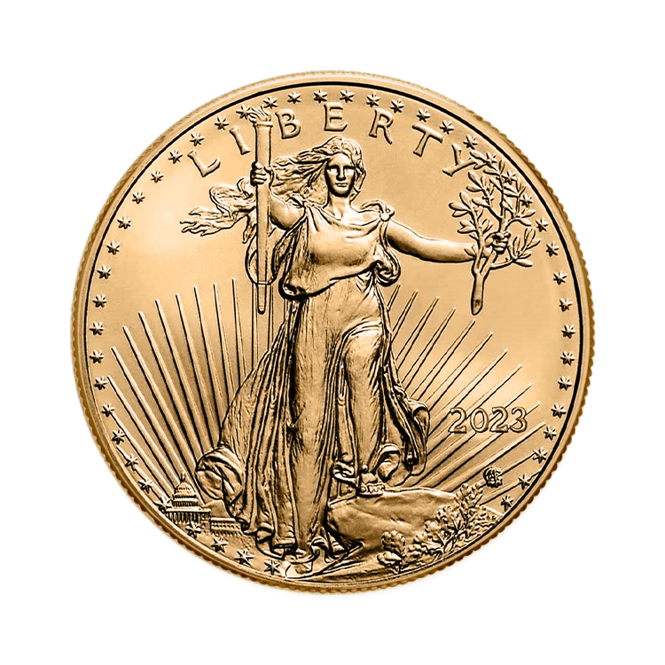 Gouden 1/10 troy ounce American Eagle munt 2025 voorkant