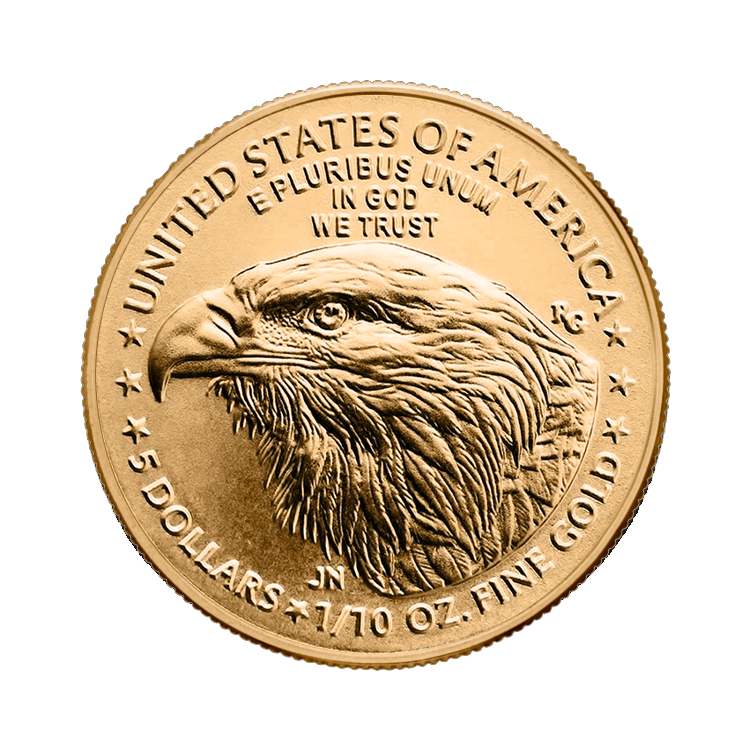 Gouden 1/10 troy ounce American Eagle munt 2025 achterkant