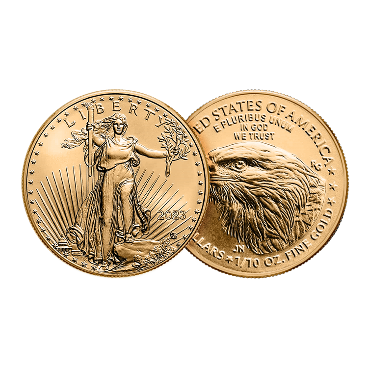 Gouden 1/10 troy ounce American Eagle munt 2025 perspectief 1