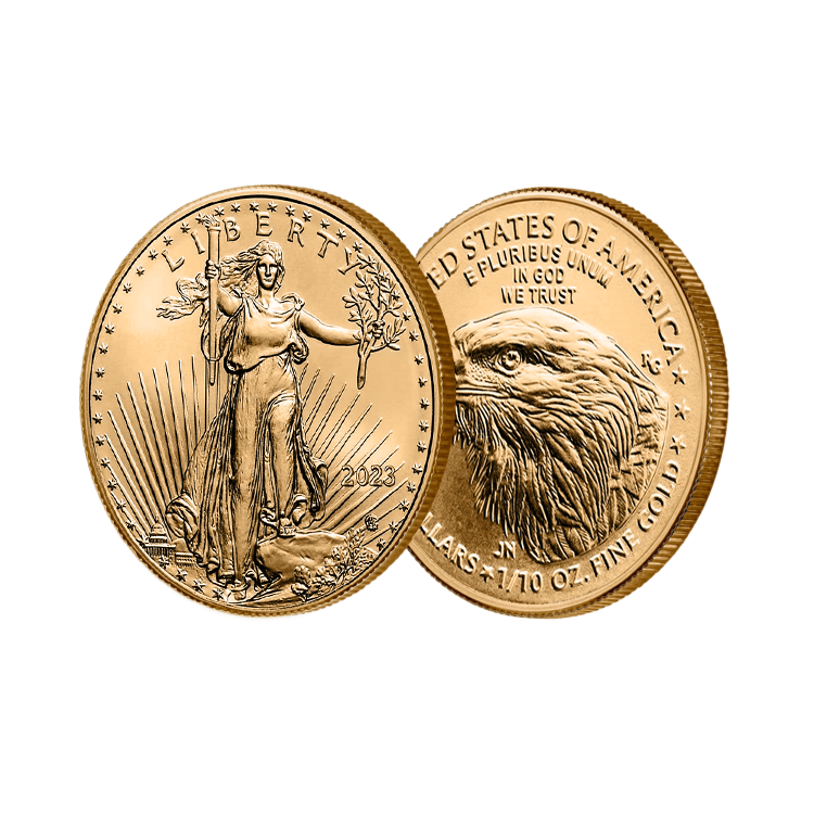 Gouden 1/10 troy ounce American Eagle munt 2025 perspectief 2