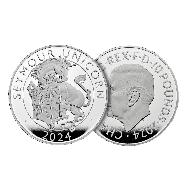 5 troy ounce zilveren munt Tudor Beasts Seymour Unicorn 2024 Proof perspectief 2