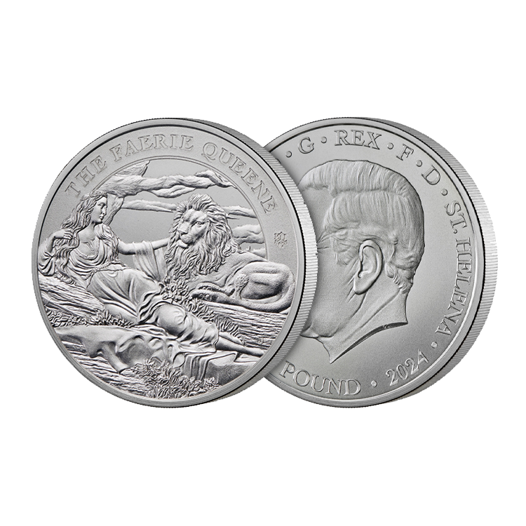 1 troy ounce zilveren munt St Helena Faerie Queene - Una & Lion 2024 perspectief 2