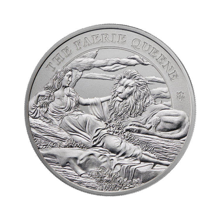 1 troy ounce silver coin St Helena Faerie Queene in card - Una and the Lion 2024 angle 1
