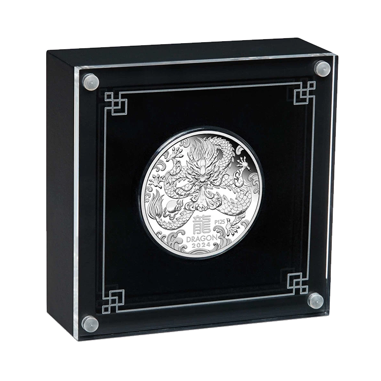 1 troy ounce zilveren munt Lunar 2024 proof perspectief 1
