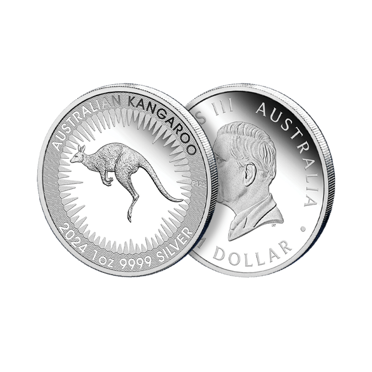 1 troy ounce silver coin Kangaroo 2024 Proof angle 2