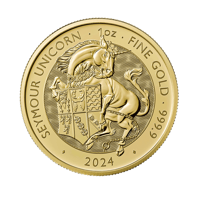 1 troy ounce gouden Tudor Beasts Seymour Unicorn voorkant