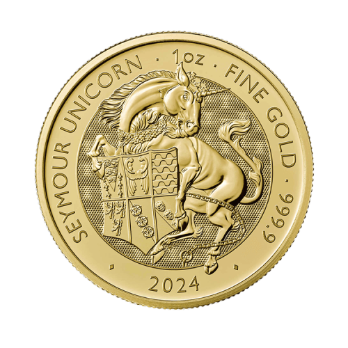 1 troy ounce gouden Tudor Beasts Seymour Unicorn voorkant
