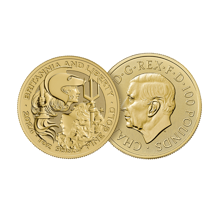 1 troy ounce gold coin Britannia and Liberty 2024 angle 1
