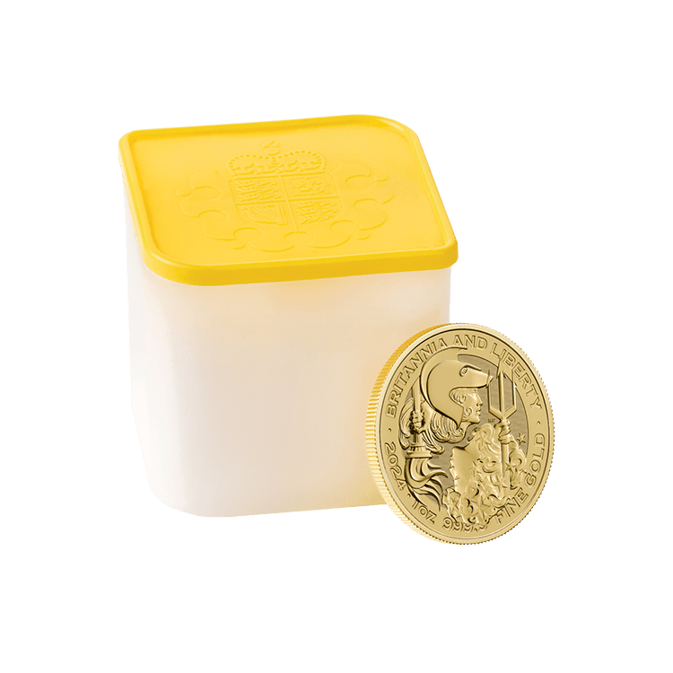 1 troy ounce gold coin Britannia and Liberty 2024 angle 2