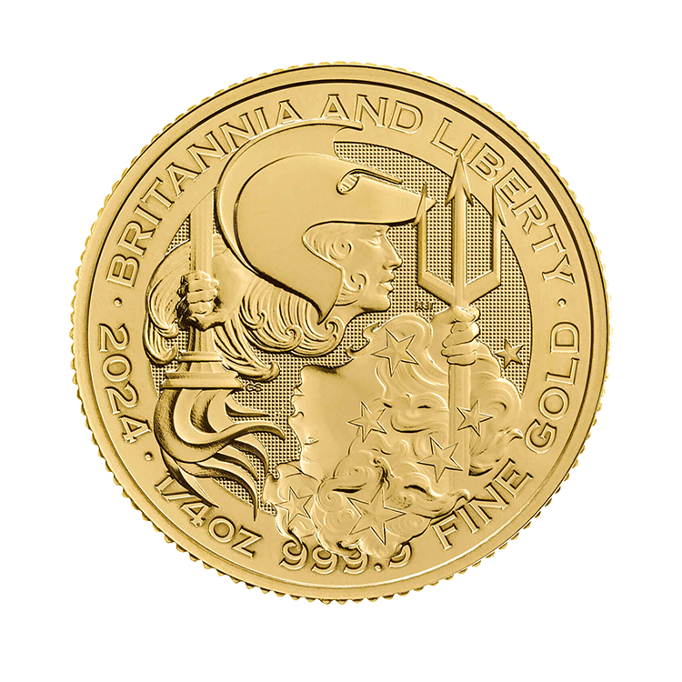 1/4 troy ounce gold coin Britannia and Liberty 2024 front