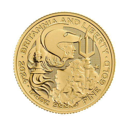 1/4 troy ounce gold coin Britannia and Liberty 2024 front