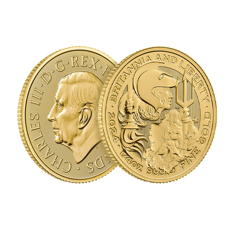 1/4 troy ounce gold coin Britannia and Liberty 2024 angle 1