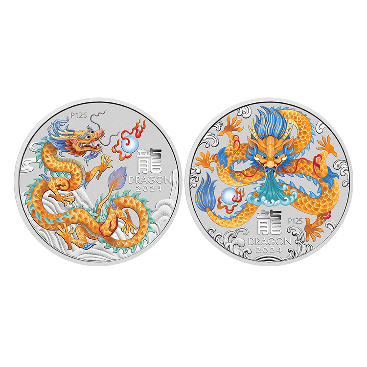 10x 1/2 troy ounce zilveren munten Lunar jaar van de Draak 2024 perspectief 2