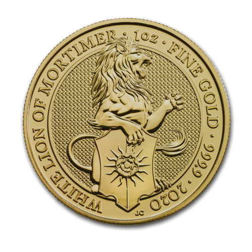 1 troy ounce gold Queen's Beasts White Lion of Mortimer 2020 front