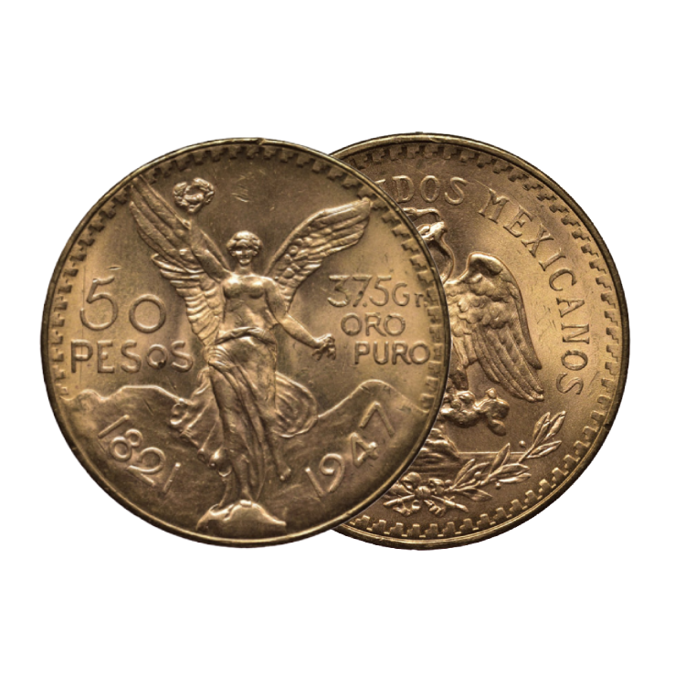 Gouden 50 pesos munt Mexico perspectief 1