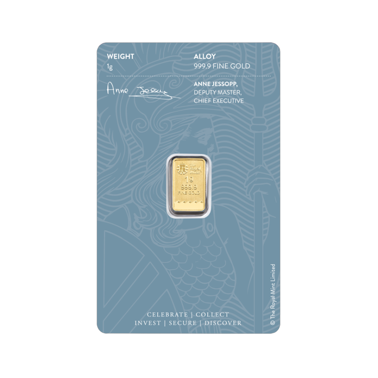 1 gram gold bar Britannia back