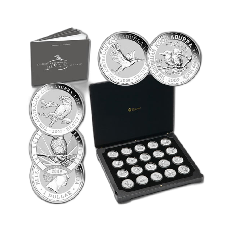 20-delige set 1 troy ounce zilveren Kookaburra 2009 achterkant