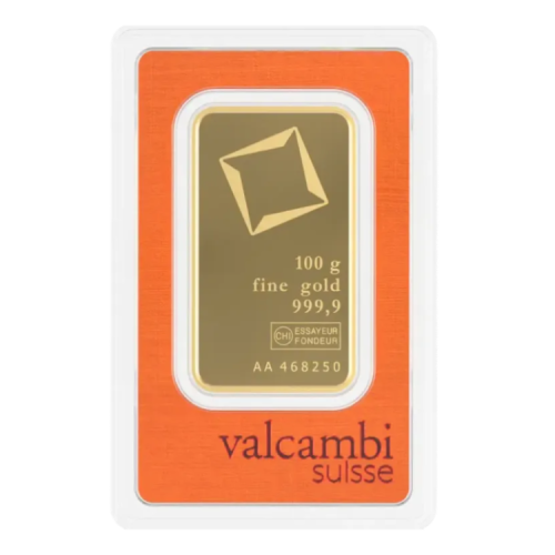 Valcambi 100 gram goudbaar voorkant