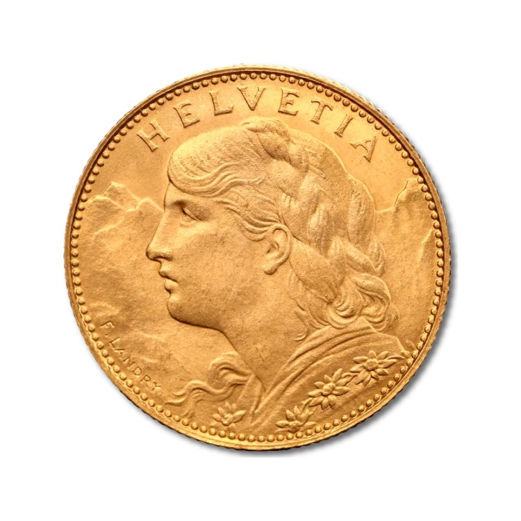Gouden Zwitserse 10 Francs 1922 achterkant