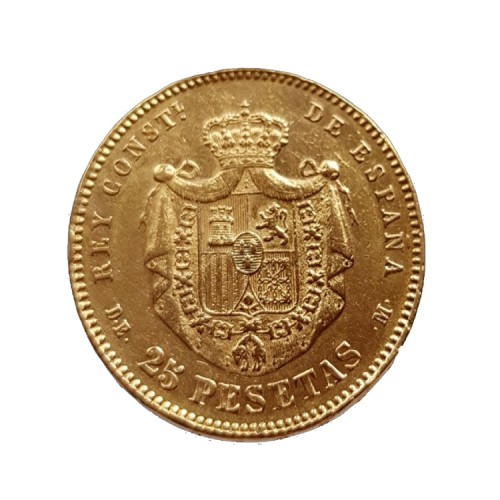 Spaanse gouden 25 Pesetas munt voorkant