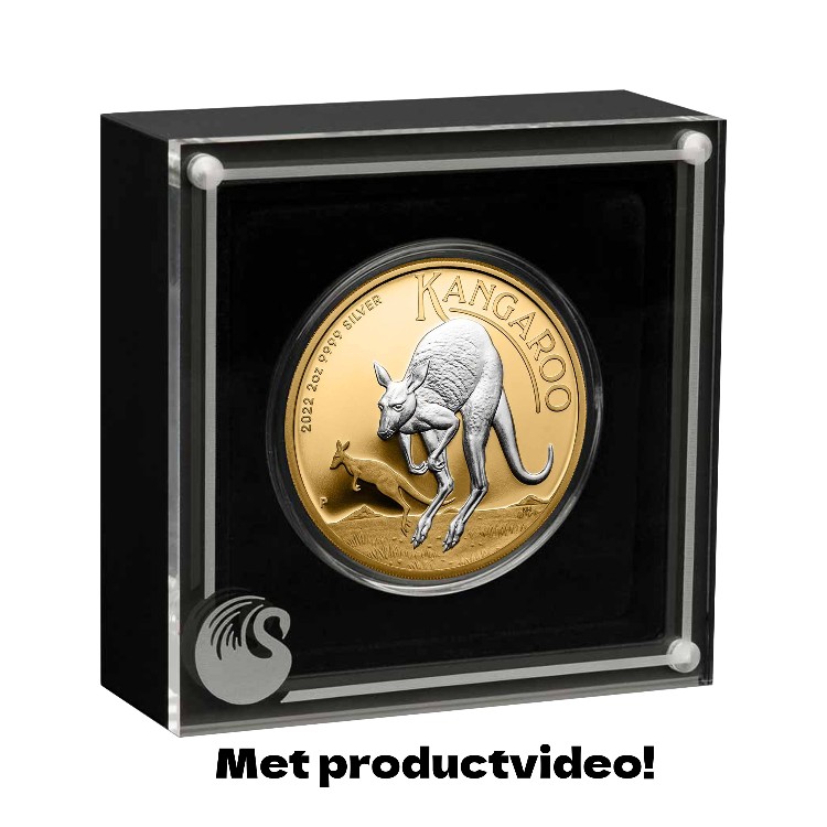 2 troy ounce zilveren Kangaroo munt verguld perspectief 3