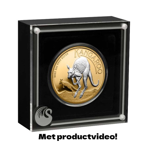 2 troy ounce zilveren Kangaroo munt verguld voorkant