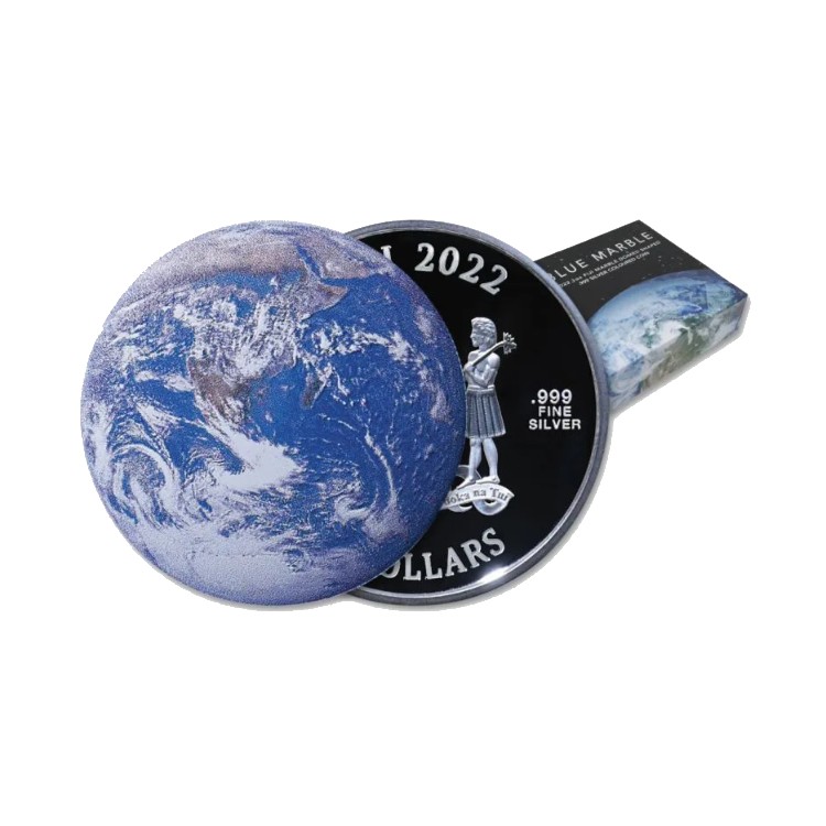 1 troy ounce zilveren Blue Marble munt proof perspectief 3