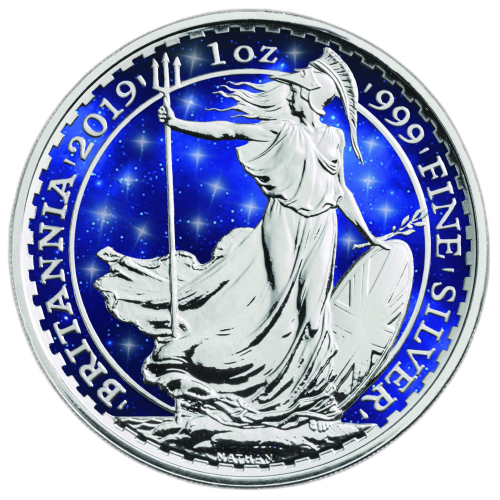 1 Troy ounce zilveren munt Glowing Galaxy Britannia 2019 front
